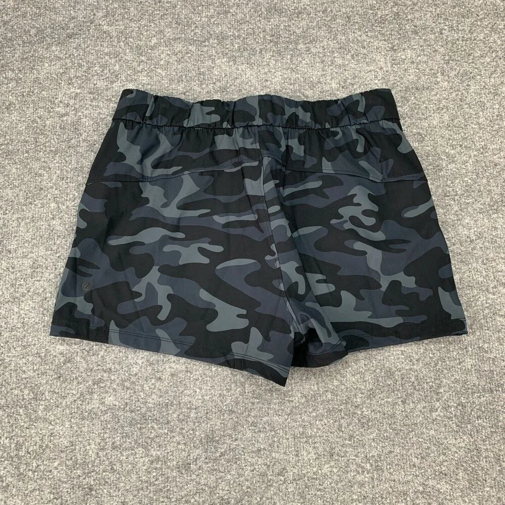 CRZ Yoga Short Womens L Large Camo Wick Stretch Lightweight Mid Rise Drawstring